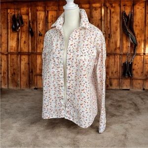 Wrangler Dainty Floral Western Shirt XL Pearl Snap Buttons White Orange Purple